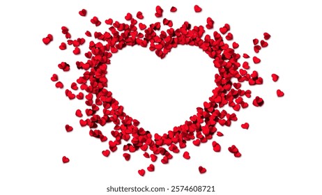 Hearts seamless pattern. Heart shaped frame. Rose petals fall. Heart paper confetti. Vector eps 10 illustration. Red color. Romantic floral background. Love backdrop. 14 February Valentine's Day.