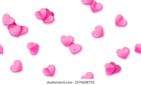 Hearts seamless pattern. Heart shaped rose petals fall. Heart paper confetti. Vector eps 10 illustration. Pink color. Romantic floral background. Love backdrop. 14 February Valentine's Day.