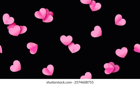 Hearts seamless pattern. Heart shaped rose petals fall. Heart paper confetti. Vector eps 10 illustration. Pink color. Romantic floral background. Love backdrop. 14 February Valentine's Day.