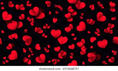 Hearts seamless pattern. Heart shaped rose petals fall. Heart paper confetti. Vector eps 10 illustration. Red color. Romantic floral background. Love backdrop. 14 February Valentine's Day.