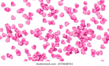 Hearts seamless pattern. Heart shaped rose petals fall. Heart paper confetti. Vector eps 10 illustration. Pink color. Romantic floral background. Love backdrop. 14 February Valentine's Day.