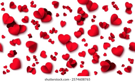 Hearts seamless pattern. Heart shaped rose petals fall. Heart paper confetti. Vector eps 10 illustration. Red color. Romantic floral background. Love backdrop. 14 February Valentine's Day.