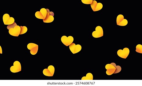 Hearts seamless pattern. Heart shaped rose petals fall. Heart paper confetti. Vector eps 10 illustration. Yellow color. Romantic floral background. Love backdrop. 14 February Valentine's Day.