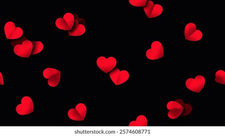 Hearts seamless pattern. Heart shaped rose petals fall. Heart paper confetti. Vector eps 10 illustration. Red color. Romantic floral background. Love backdrop. 14 February Valentine's Day.