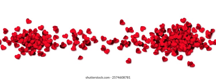 Hearts seamless pattern. Heart shaped rose petals fall. Heart paper confetti. Vector eps 10 illustration. Red color. Romantic floral background. Love backdrop. 14 February Valentine's Day.