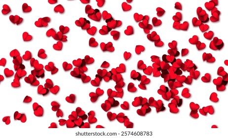 Hearts seamless pattern. Heart shaped rose petals fall. Heart paper confetti. Vector eps 10 illustration. Red color. Romantic floral background. Love backdrop. 14 February Valentine's Day.