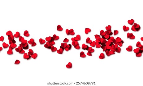 Hearts seamless pattern. Heart shaped rose petals fall. Heart paper confetti. Vector eps 10 illustration. Red color. Romantic floral background. Love backdrop. 14 February Valentine's Day.