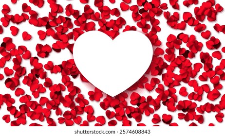 Hearts seamless pattern. Heart shaped frame. Rose petals fall. Heart paper confetti. Vector eps 10 illustration. Red color. Romantic floral background. Love backdrop. 14 February Valentine's Day.