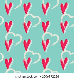 Hearts seamless pattern. Lovely hand drawn hearts background for romantic design, valentines day, birthday, wedding, Hand drawn elements. Vector illustration.