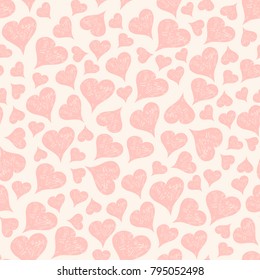 Hearts seamless pattern. Lovely hand drawn hearts background for romantic design, valentines day, birthday, wedding, Hand drawn elements. Vector illustration.