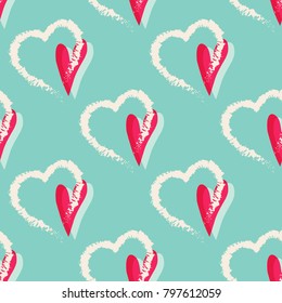 Hearts seamless pattern. Lovely hand drawn hearts background for romantic design, valentines day, birthday, wedding, Hand drawn elements. Vector illustration.