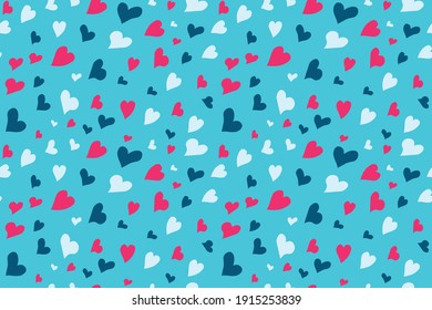 Hearts seamless pattern on light blue background. Heart doodles. Repetitive vector illustration. EPS10.