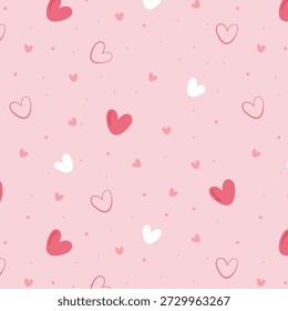 Patrón sin fisuras de corazones sobre un fondo rosa claro, colorido diseño de patrón de corazones pequeños, papel de envoltura de Elementos de amor, diseño de papel digital de dibujos animados lindos, patrón decorativo romántico rosa
