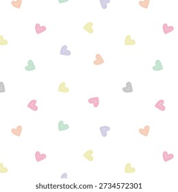Hearts seamless pattern on a light pink background, colorful tiny hearts pattern design, love elements wrapping paper, cute cartoon digital paper design, pink romantic decorative pattern
