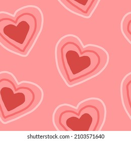 hearts seamless pattern on pink background. hand drawn in doodle style. 