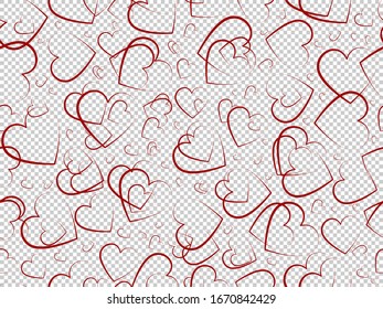 Hearts seamless pattern on a transparent background.