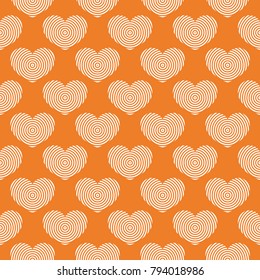 Hearts as seamless pattern. Orange romantic background. Vector illustration