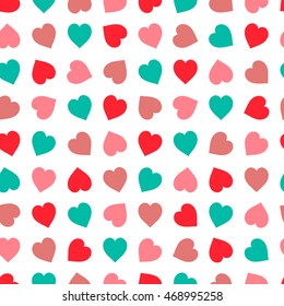 Hearts seamless pattern in pastel colors. Hand drawn heart set, good for textile and paper print, card, poster, another design. Cute Saint Valentine Day vector illustration, easy to recolor