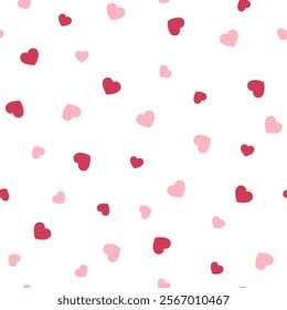 Hearts seamless pattern. Pink and red hearts on a white background. Vector illustration.