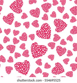 Hearts seamless pattern. Pink and white romantic background. Wrapping texture for Valentine day gift or greeting card design. Vector eps8 illustration.