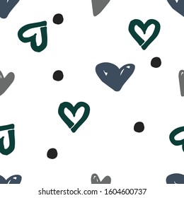 Hearts seamless pattern, Polka dot with hearts, Freehand love symbol illustrations on white background.