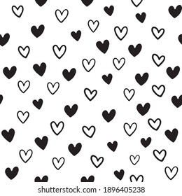 Hearts seamless pattern, Polka dot with hearts, Freehand love symbol illustrations on white background.