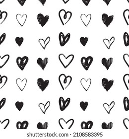 Hearts seamless pattern, Polka dot with hearts, Freehand love symbol illustrations on white background.