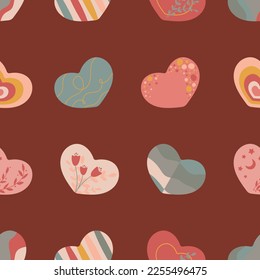 Hearts seamless pattern print design. Colorful hearts in boho style. Vector illustration design for fashion fabrics, textile graphics, prints.