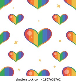 Hearts seamless pattern with rainbow. Gay parade, pattern for LGBT rights. Vector background