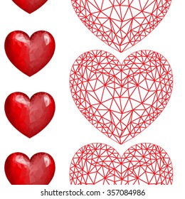 Hearts seamless pattern. Red hearts on white background. Valentine's day background. Vector illustration