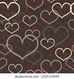 Hearts. Seamless pattern of hearts. Scattered different colored hearts. Background for your websites. Vector graphics