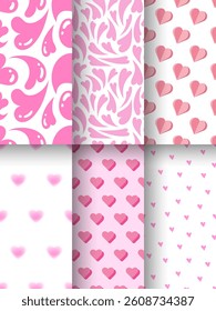 Hearts seamless pattern set. Set of retro psychedelic love seamless pattern. Templates for celebration, ads, branding, surfaces, textile, banner, cover, label, poster, sales. Blurry and papery hearts
