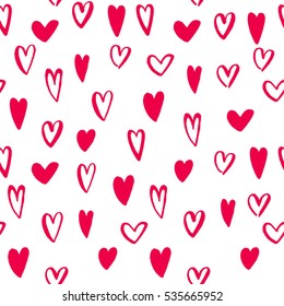 Hearts seamless pattern for Valentine Day greeting card design. Hand drawn vector art. Vector isolated heart love sketch icons by marker or felt-tip pen drawing. Romantic valentines cards symbols set