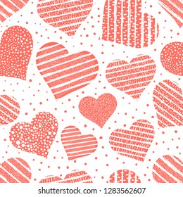 Hearts seamless pattern Valentine's day background Colored Living Coral 