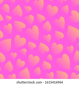 Hearts seamless pattern for Valentine's Day in trendy hot pink and peachy orange. Flat style. Minimalist and simple. For background, wallpaper, wrapping paper, textile print for wedding, birthday.