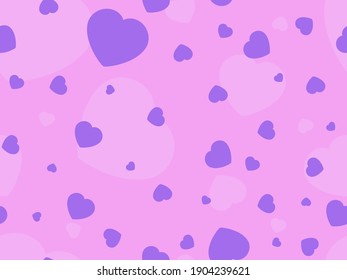 Hearts seamless pattern for Valentine's day. Purple hearts on a pink background. For printing on paper, advertising materials and fabric. Vector illustration