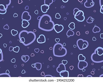 Hearts seamless pattern for Valentine's day. Hearts on a dark blue background. For printing on paper, advertising materials and fabric. Vector illustration