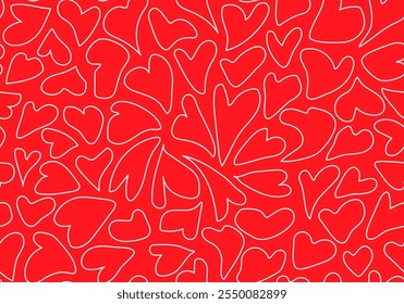 Hearts Seamless Pattern. Valentine`s Day Background. Holiday Vector Ornament for Valentines Day Design. Hearts Seamless Trendy Abstract Template Line Art Minimalistic Style