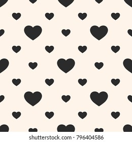 Hearts seamless pattern. Valentines day background. Vector abstract geometric black and white texture, repeat tiles. Love romantic theme. Design for decor, cards, prints, textile, wrapping, furniture