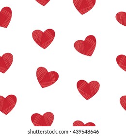 Hearts seamless pattern. Vector background with red hearts isolated on white. Can be used for  wallpaper, backgrounds, web page design, Valentine`s cards, textile. 