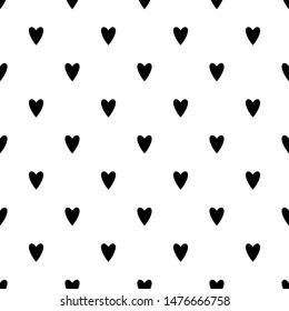 Hearts seamless pattern. White and black retro background. Abstract geometric shape texture. Design template for wallpaper,wrapping, textile. Vector Illustration