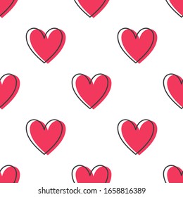 Hearts seamless pattern. White and red retro background. Abstract geometric shape texture. Design template for wallpaper,wrapping, textile. Vector Illustration