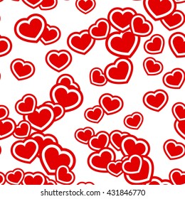 Hearts seamless pattern. White and red chaotic template. Abstract random texture. Romantic retro simple background. Happy Valentine day design wallpaper, wrapping, textile, fabric Vector Illustration