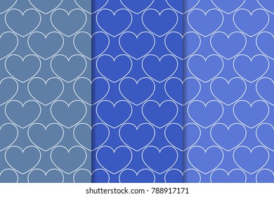 Hearts as seamless patterns. Blue and white romantic vertical backgrounds