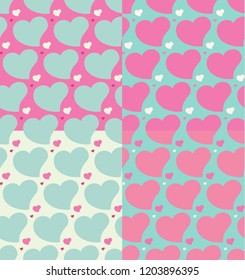 Hearts seamless patterns set four turquise pink patterns set for  print and web design catroon flat hearts creative romantic texture