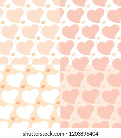 Hearts seamless patterns set four patterns set for peach pink  and  white  colors , for web and print design catroon flat hearts creative romantic texture