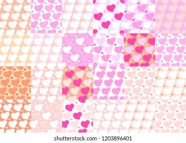 Hearts seamless patterns set twenty four set for web and print  design catroon flat hearts creative romantic pink  pastel soft modern digital geometric texture of heart shapes in retro colors 
