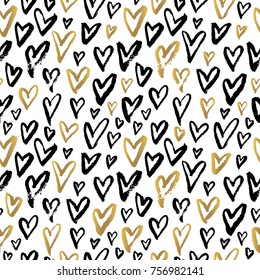 Hearts seamless patterns sketch styles Trendy doodles style Golden White Black Hand Drawn set vector illustration White Background