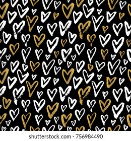 Hearts seamless patterns sketch styles Trendy doodles style Golden White Black Hand Drawn set vector illustration