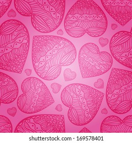 Hearts seamless pink background. Vector